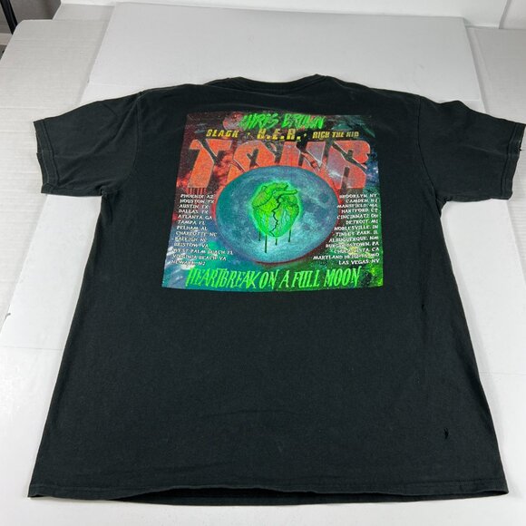 2018 Chris Brown Heartbreak On A Full Moon Tour Shirt Medium Black Thrashed Tee - Picture 9 of 14